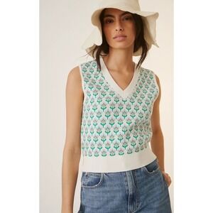 Maeve Anthropologie Flower Sweater Shirt Size XS Cropped Sleeveless Sweater